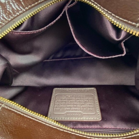 Coach Ashley Shoulder Bag Womens Scarf Print Sateen Purple Multicolor Purse - Picture 7 of 12